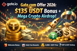 Gate.com Offer 2026 – Claim $135 USDT Welcome Bonus, Daily Free Rewards, Mega Crypto Airdrop, and GT Holder Benefits